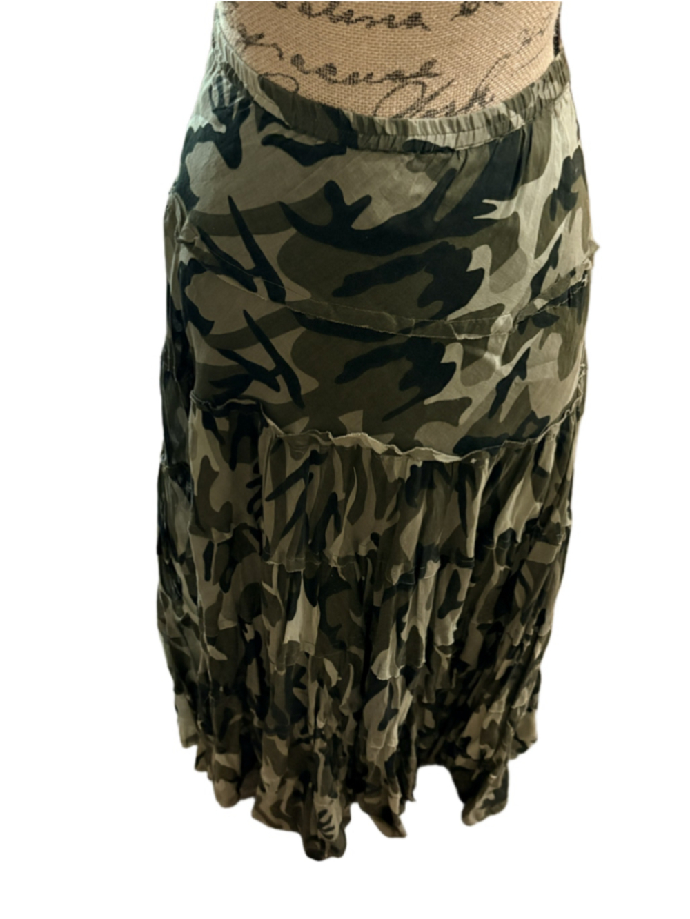 Magazine Vintage Camo Tiered Maxi Skirt M Green - Picture 4 of 6